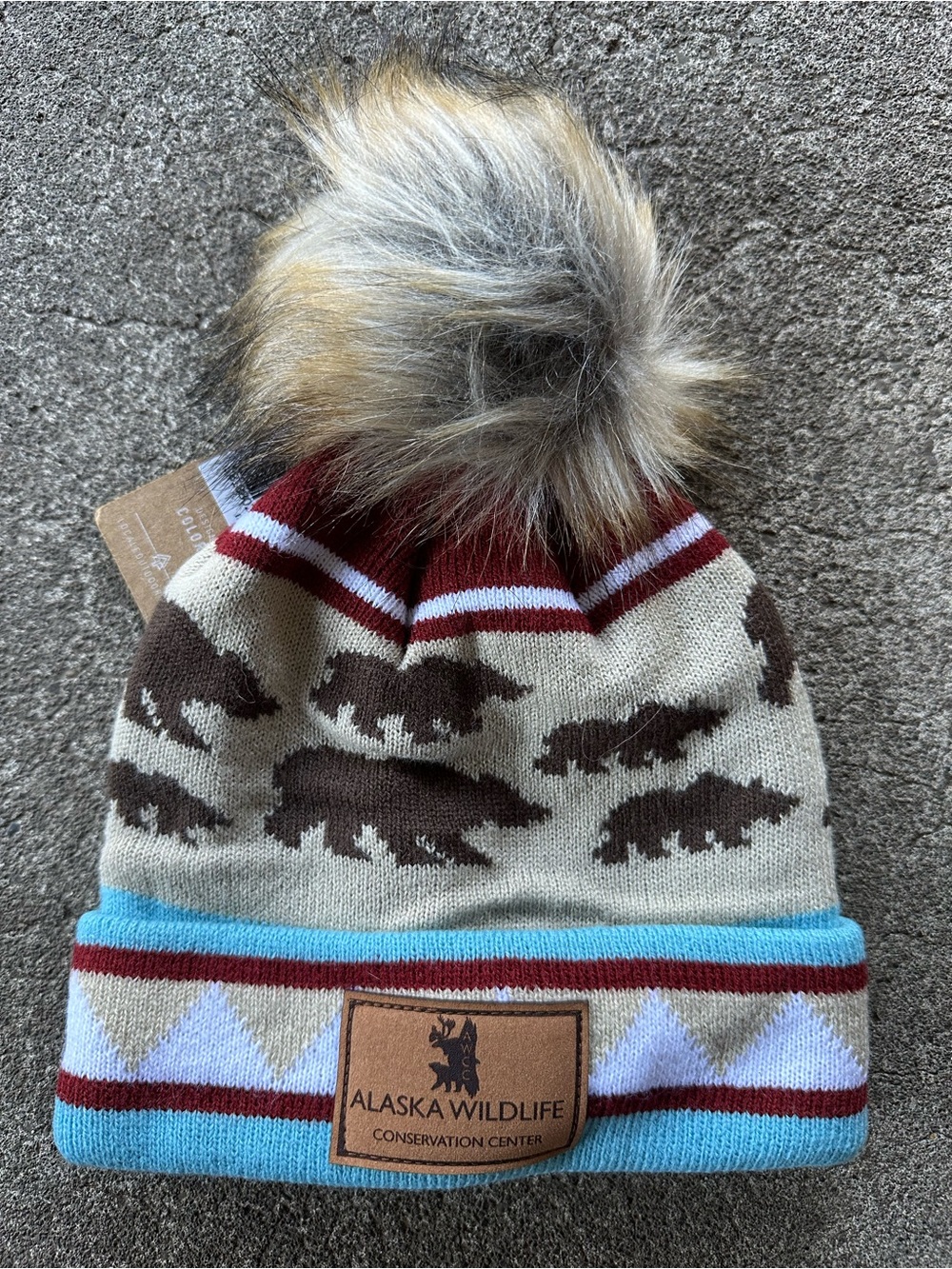 Alaska Wildlife Bear Pom Beanie